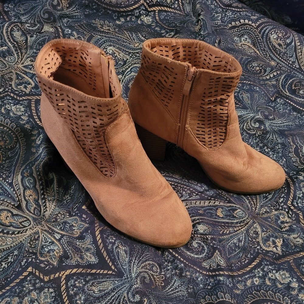 Dusty Rose Ankle Boots with Laser Cutouts